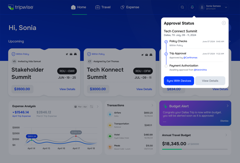 Receives a notifation on approval of dallas trip